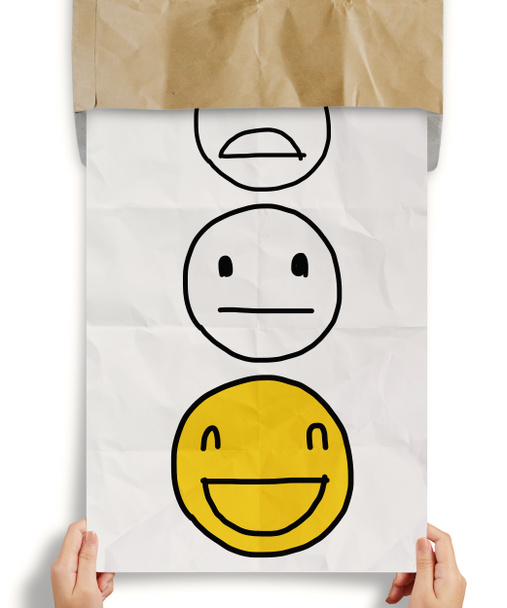 hand pull crumpled paper with customer service evaluation icon - Photo, Image