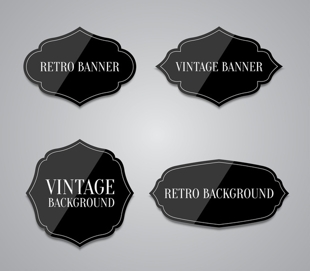 Black glossy labels with retro, vintage style design - Vektör, Görsel