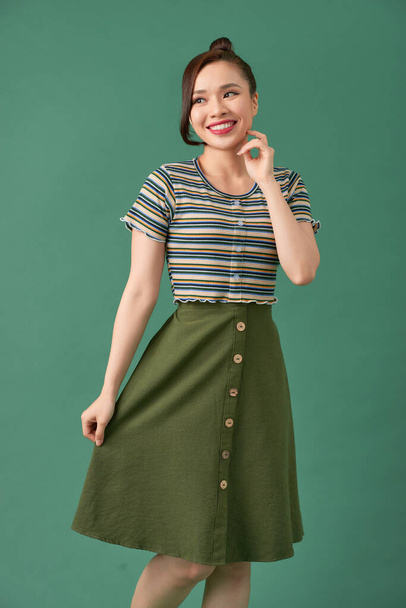 young elegant female in light green summer dress - Фото, зображення