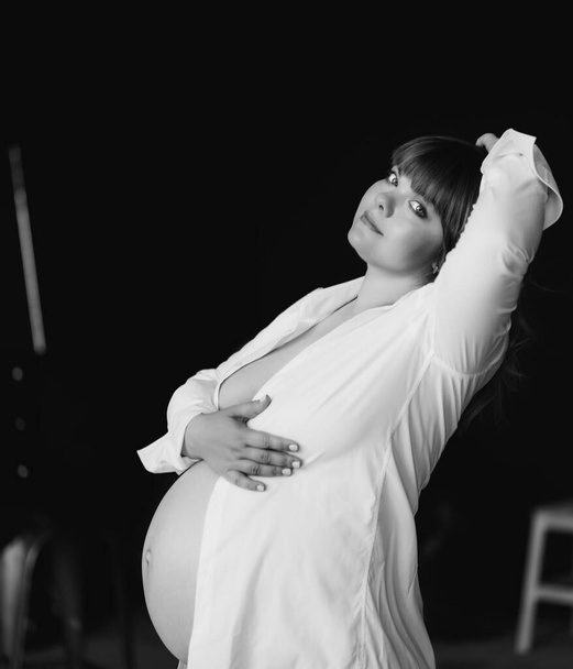 pregnant woman with overweight in underwear. - Fotoğraf, Görsel
