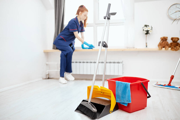 Cleaning set for different surfaces in kitchen, bathroom and other rooms. - Fotoğraf, Görsel
