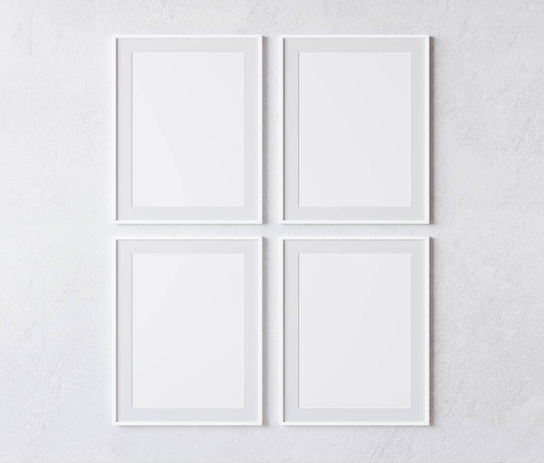  neljä pystysuora valkoinen runko valkoisella seinällä, juliste mock up, 3d illutation - Valokuva, kuva