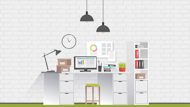 Vector workplace. Cabinet. Flat Design. Banner for web design - Vector, Image
