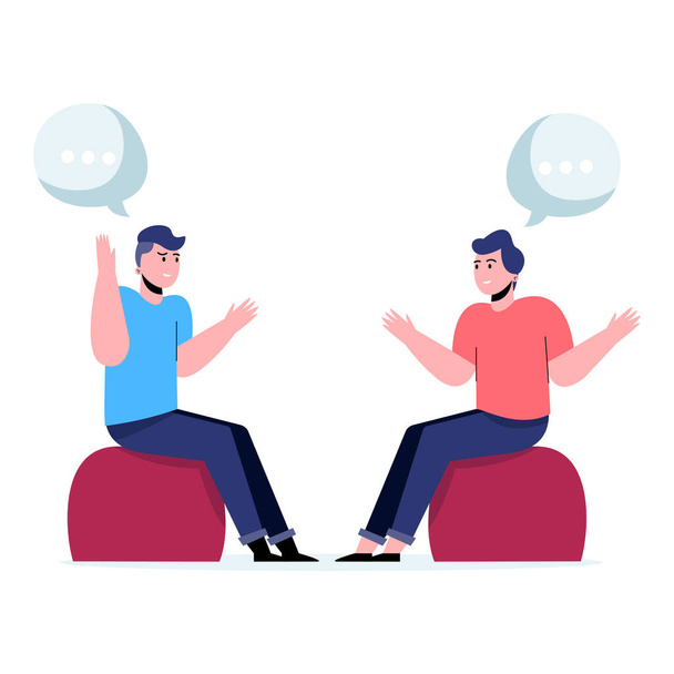 Due uomini seduti sulle sedie uno di fronte all'altro che conversano. Illustrazione vettoriale piatto - Vettoriali, immagini