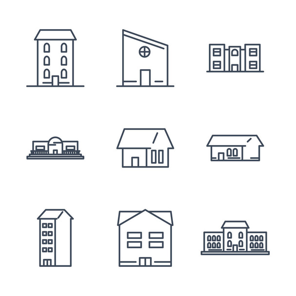 város épületek vonal stílus ikon készlet vektor tervezés - Vektor, kép