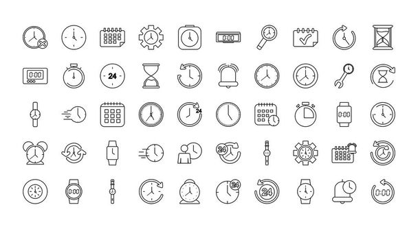 ícone conjunto de conceito de tempo, estilo de linha
 - Vetor, Imagem