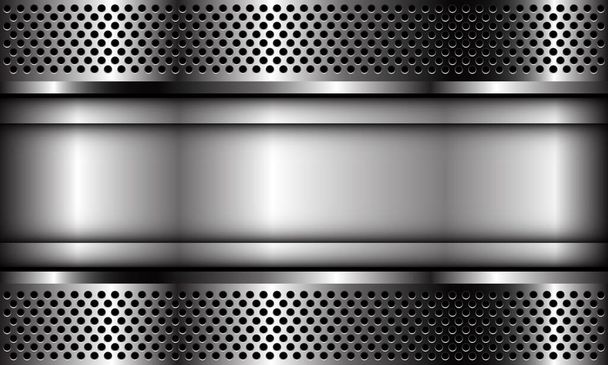 Banner de placa de plata abstracta en el patrón de malla de círculo de metal diseño moderno de lujo futurista ilustración vector de fondo industrial
. - Vector, Imagen