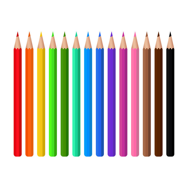 Χρωματιστά μολύβια Σχεδιασμός προτύπου, clipart ή διάταξη για γραφικά. Θέματα παιδικής και σχολικής εκπαίδευσης. Μολύβια Rainbow σε συσκευασία με παράθυρο. Εικονογράφηση διανύσματος - Διάνυσμα, εικόνα