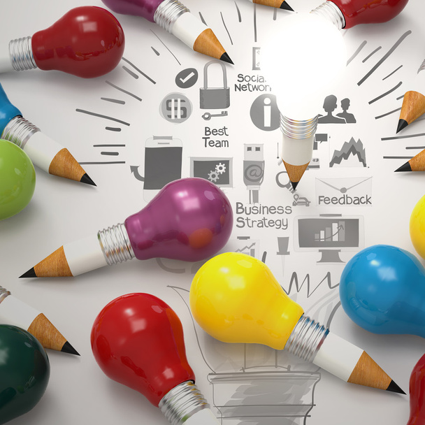 creative design business as pencil lightbulb 3d as business desi - Photo, Image
