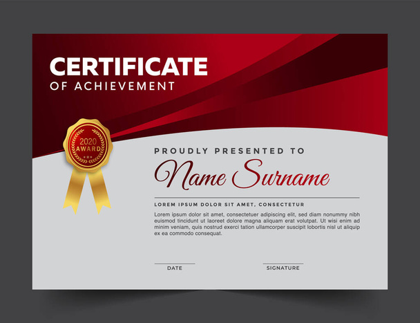 Koyu kırmızı elementli başarı sertifikası tasarımı - Vektör, Görsel
