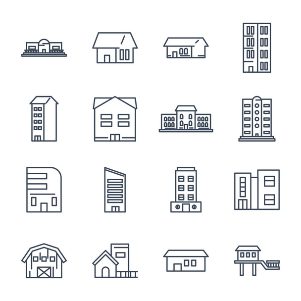 дизайн векторного набора иконок для городских зданий - Вектор,изображение