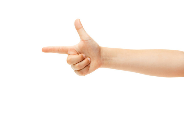 Childrens hand, palm gesturing isolated on white studio background - Photo, image