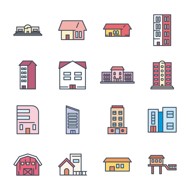 лінія міських будівель та іконка стилю заповнення Векторний дизайн
 - Вектор, зображення