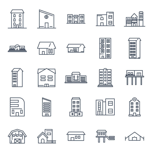 дизайн векторного набора иконок для городских зданий - Вектор,изображение