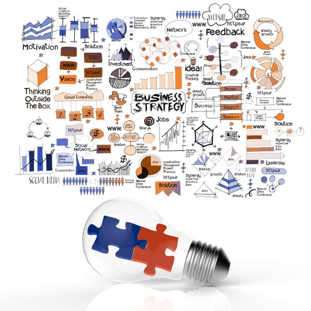 Puzzles in light bulb and business strategy as concept - Photo, Image