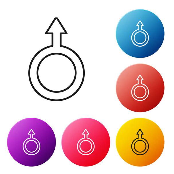 Black line Male gender symbol icon isolated on white background. Set icons colorful circle buttons. Vector. - Вектор,изображение