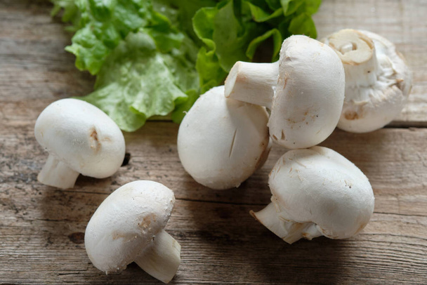 Close-up of raw mushrooms with rustic background - Photo, Image