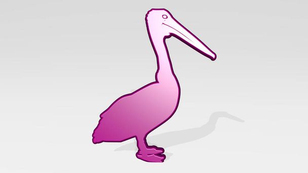 pelicano feito por ilustração 3D de uma escultura metálica brilhante com a sombra sobre fundo claro. aves e animais
 - Foto, Imagem