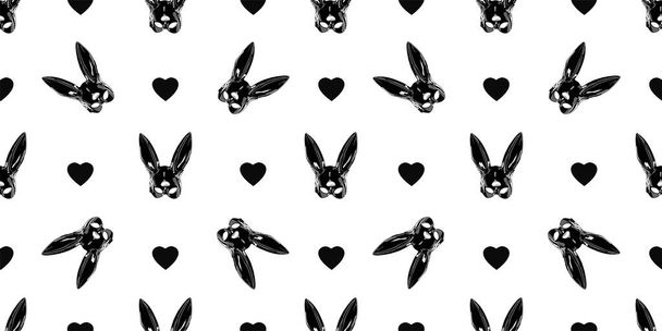 セックスショップのためのシームレスなパターン。ウサギのマスク黒。フェチだ。白い背景のバニー. - ベクター画像