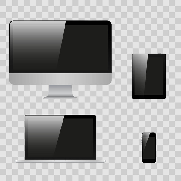 Set von Gerätebildschirm-Attrappen. Smartphone, Tablet, Laptop-Monitor, mit leerem Bildschirm für Ihr Design. Vektorillustration - Vektor, Bild