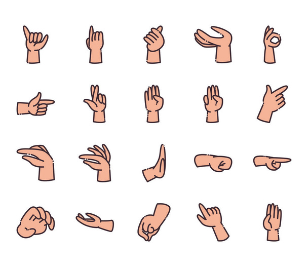 gesztusok kéz vonal és töltse ki a stílus ikon készlet vektor tervezés - Vektor, kép