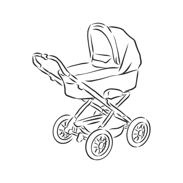 Baby cochecito icono de dibujo vectorial aislado en el fondo. Icono dibujado a mano cochecito bebé. Icono de boceto de cochecito de bebé para infografía, sitio web o aplicación
. - Vector, imagen