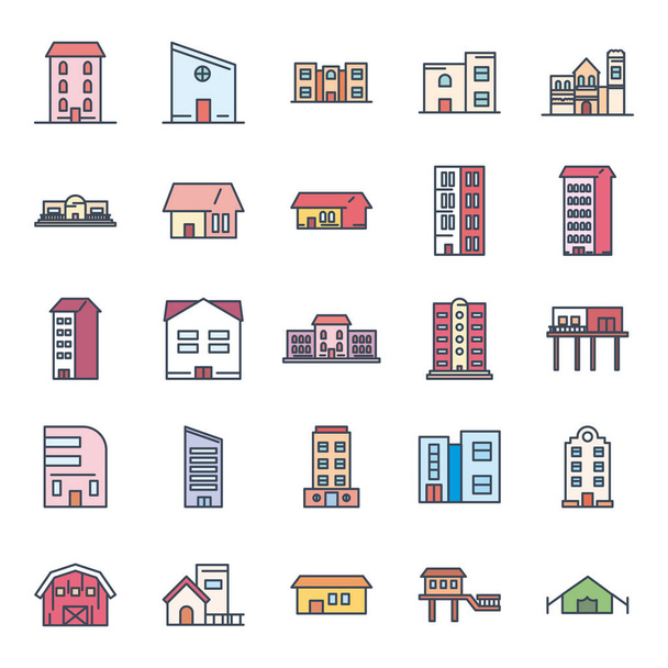 línea de edificios de la ciudad y el icono de estilo de relleno conjunto vector diseño
 - Vector, Imagen