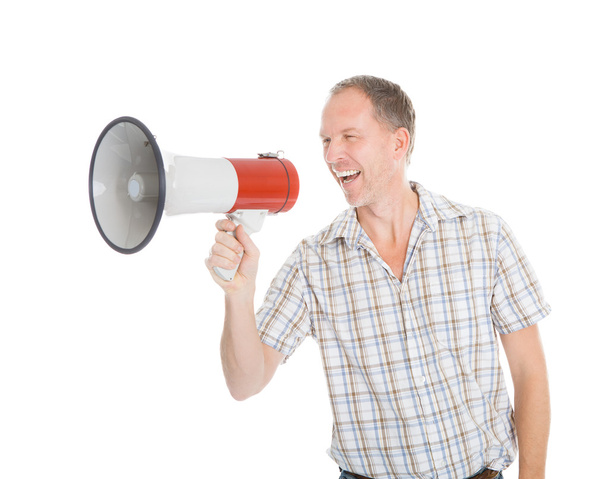 Man Shouting Through Megaphone - Foto, imagen