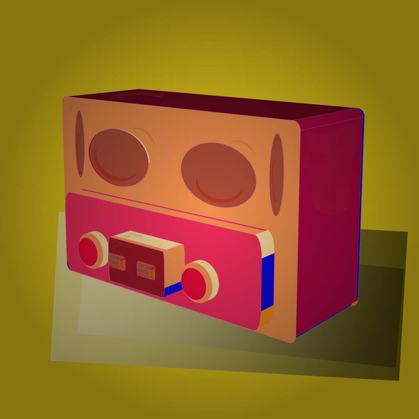 Axonometry, isometry. Retro radio isolated on background. Vector. 1970s style. Figure in yellow, red and orange colors. 3D. - Vector, Image