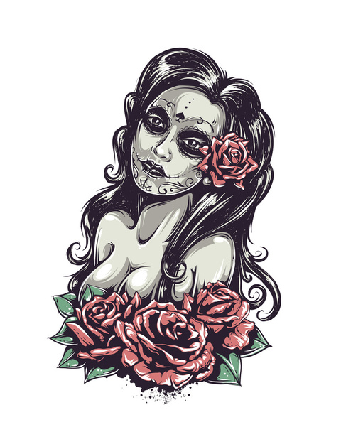 Day of dead sexy girl - Vector, Image