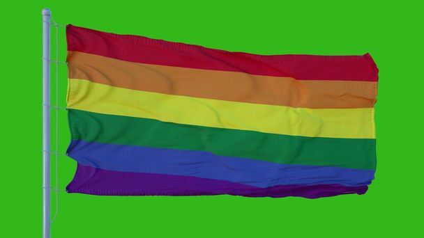 LGBT flag waving in the wind. Green screen background. 3d illustration - Photo, Image
