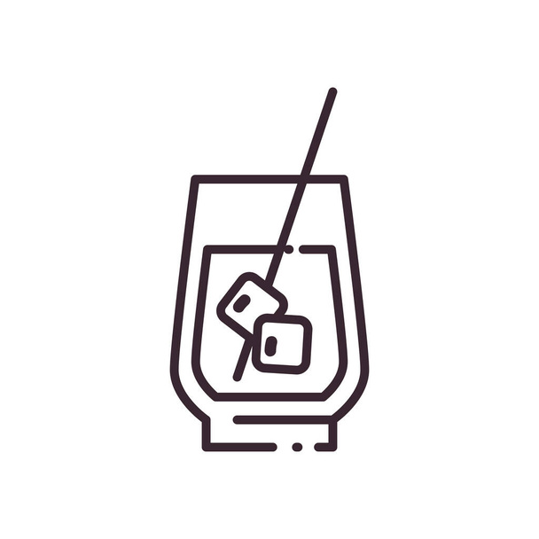 Cocktail glass with ice cubes and straw line style icon vector design - Vector, Image