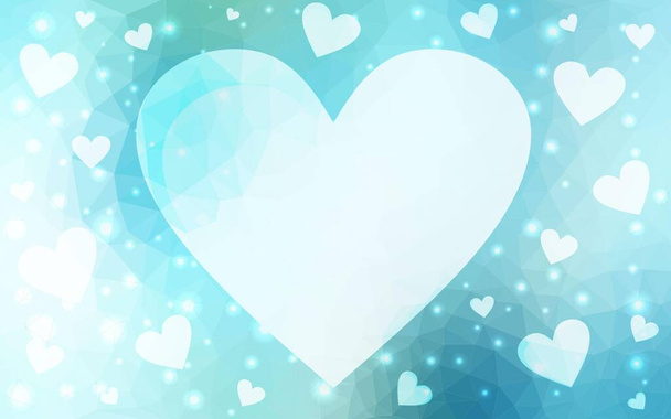 Ανοιχτό μπλε, πράσινο διανυσματικό φόντο με γλυκές καρδιές. Θολή διακοσμητική σχεδίαση σε στυλ doodle με καρδιές. Πρότυπο για ευχετήριες κάρτες του Αγίου Βαλεντίνου. - Διάνυσμα, εικόνα