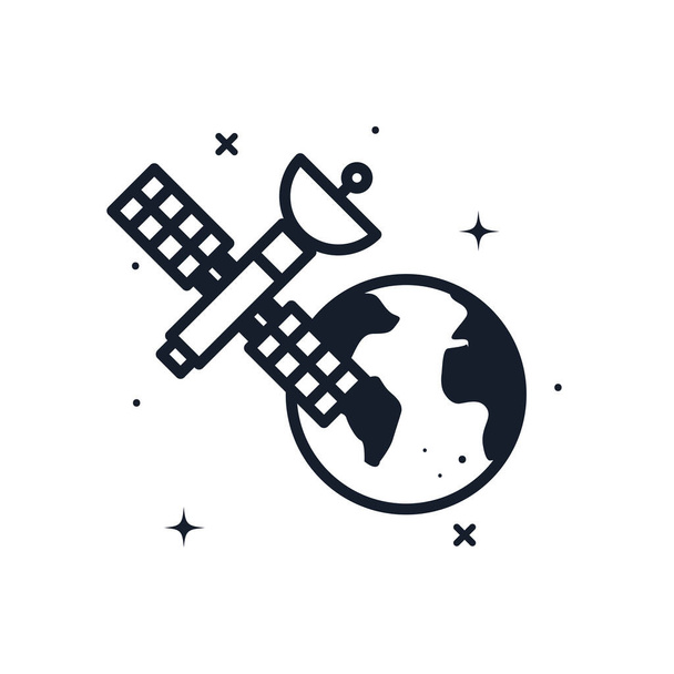 衛星と地球の惑星のラインスタイルのアイコンのベクトルデザイン - ベクター画像