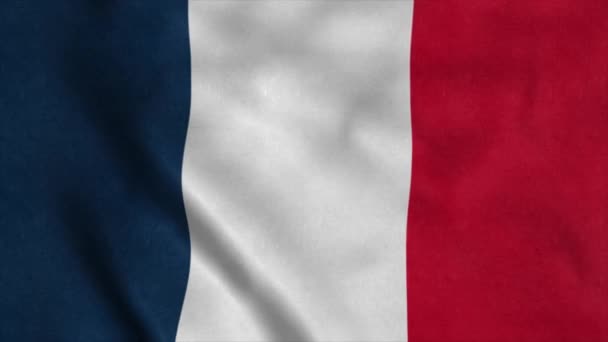 Ranskan lippu heiluttaa tuulessa erittäin yksityiskohtainen kangas rakenne. Saumaton silmukka, 4K - Materiaali, video