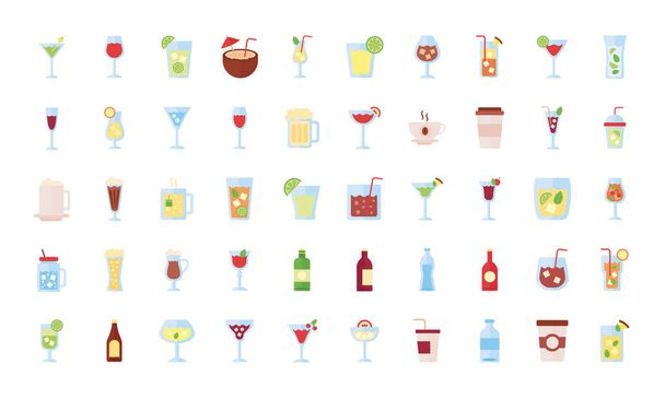 bundle of drinks collection set icons - Vetor, Imagem