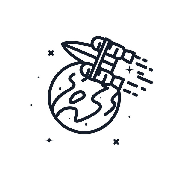 Cohete y planeta línea icono de estilo de diseño de vectores
 - Vector, imagen
