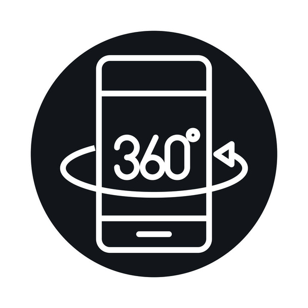 360 stopni widok bloku smartfona i ikony stylu linii - Wektor, obraz