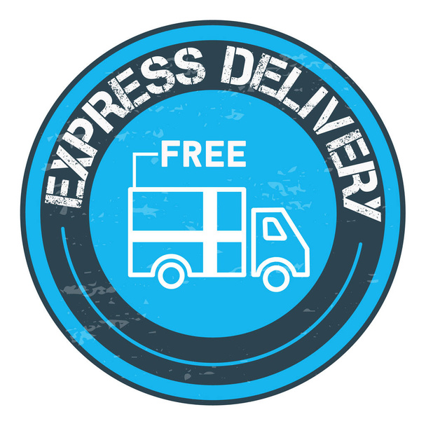 Carimbo redondo azul com entrega expressa. Emblema de entrega gratuita no fundo branco
 - Vetor, Imagem