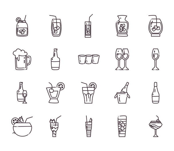 Cocktails line style icon set vector design - Vettoriali, immagini