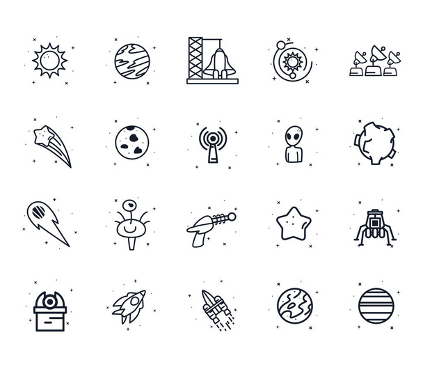 Diseño vectorial conjunto de iconos de estilo de línea espacial
 - Vector, imagen