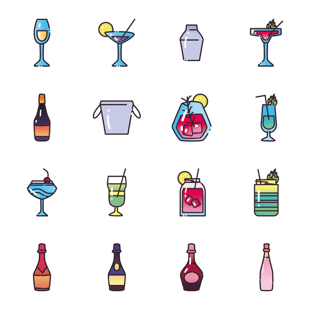 Cocktails füllen und Farbverlauf Stil-Symbol-Set-Vektor-Design - Vektor, Bild