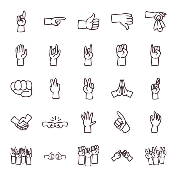 Gesten mit den Händen Linie Stil-Symbol-Set-Vektor-Design - Vektor, Bild