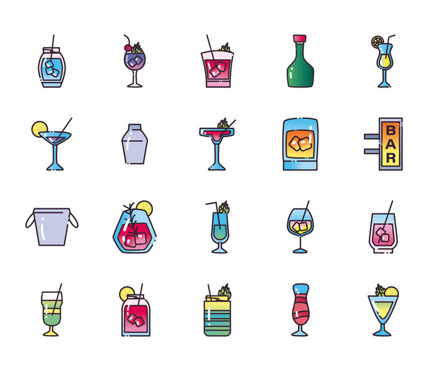 Cocktails fill and gradient style icon set vector design - Вектор, зображення