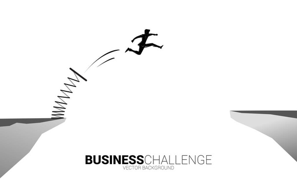 Silhouette di uomo d'affari saltare il divario con trampolino di lancio. Concetto di impulso e crescita delle imprese. - Vettoriali, immagini