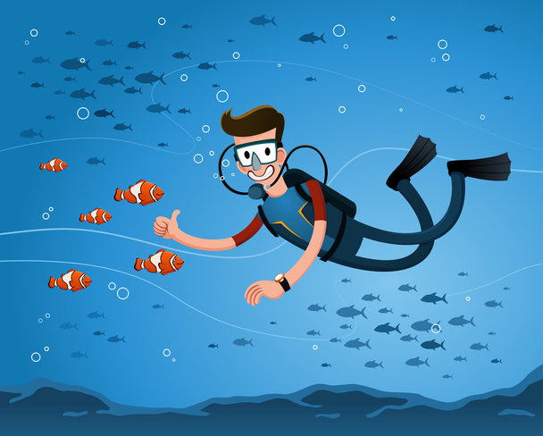 Getting a pose with clown fish - Vector, Image