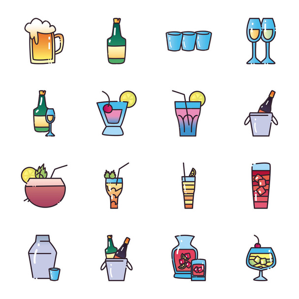 Cocktails remplissage et dégradé icône de style set vectoriel design - Vecteur, image
