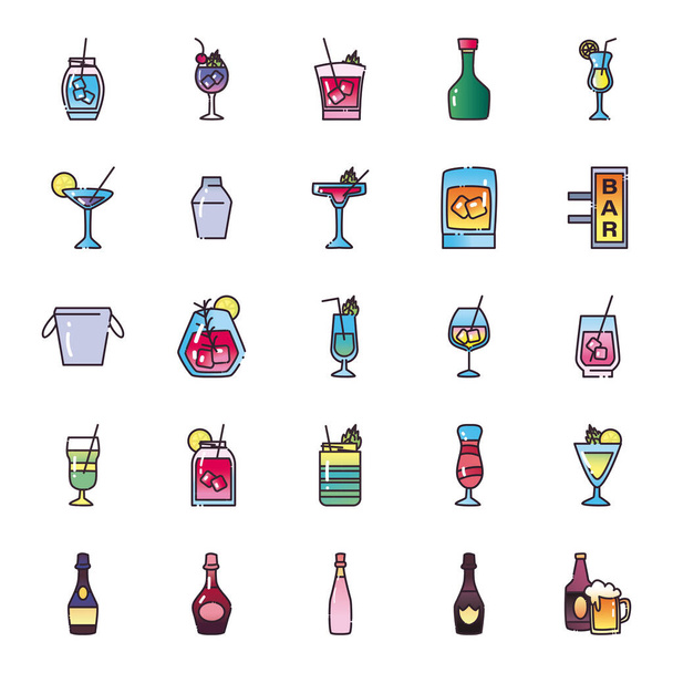 Cocktails fill and gradient style icon set vector design - Vektör, Görsel