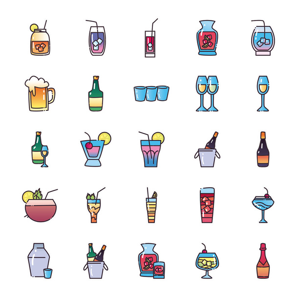 Cocktails fill and gradient style icon set vector design - Διάνυσμα, εικόνα
