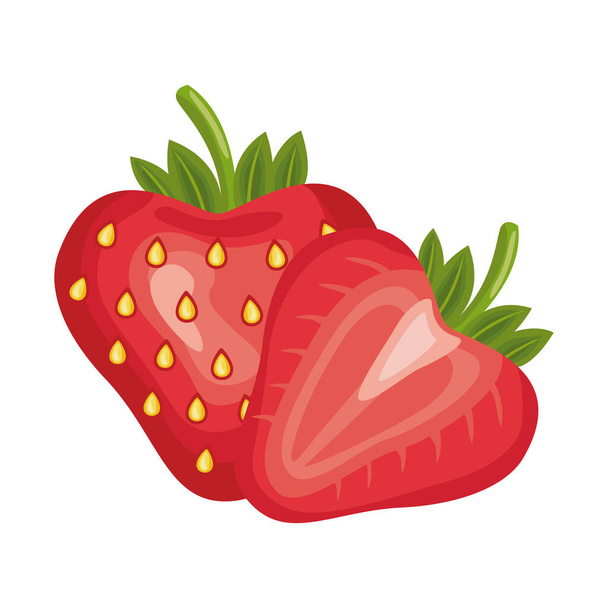 strawberry fresh delicious fruit detailed style icon - Vetor, Imagem